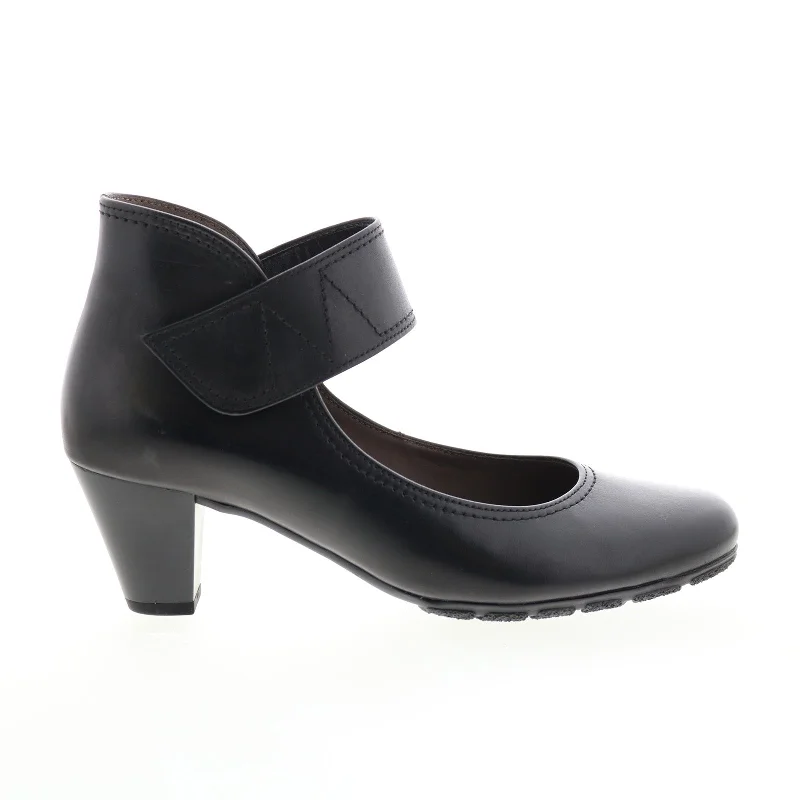 Stylish Slip-On Pumps for Quick Elegance---Gabor 9-5493-27 Womens Black Leather Slip On Strap Heels Shoes