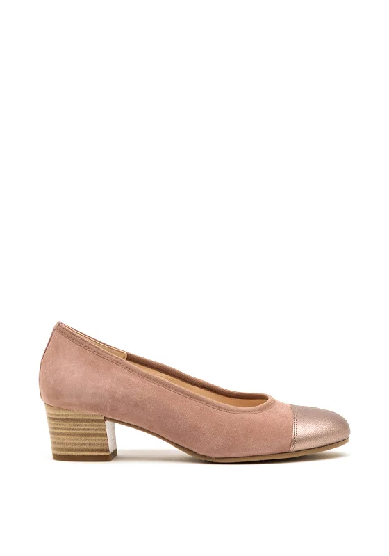 Affordable Suede Ankle Pumps for All-Day Wear--Gabor Comfort Suede Block Heel Shoes, Blush