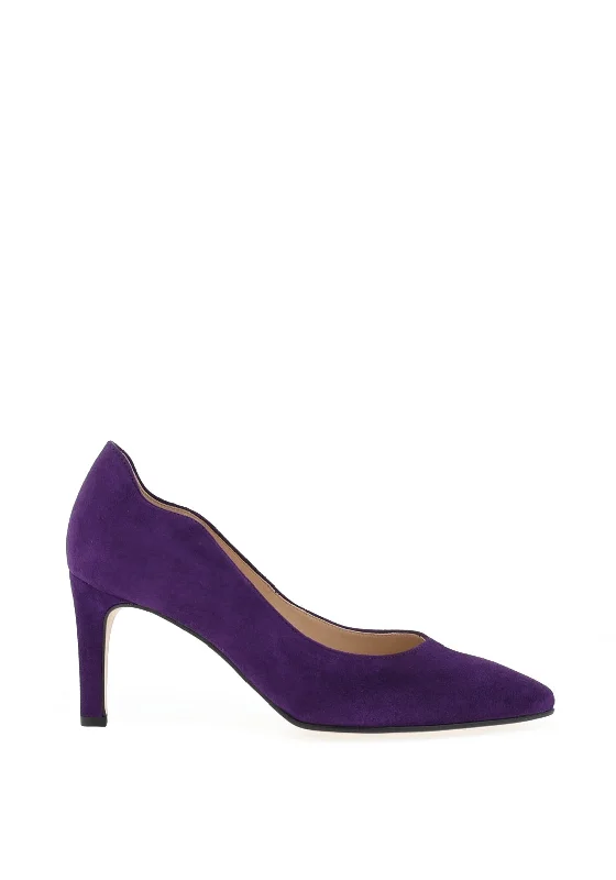 Affordable Suede Ankle Pumps for All-Day Wear--Gabor Suede Scalloped Trim Pointed Court Shoes, Purple