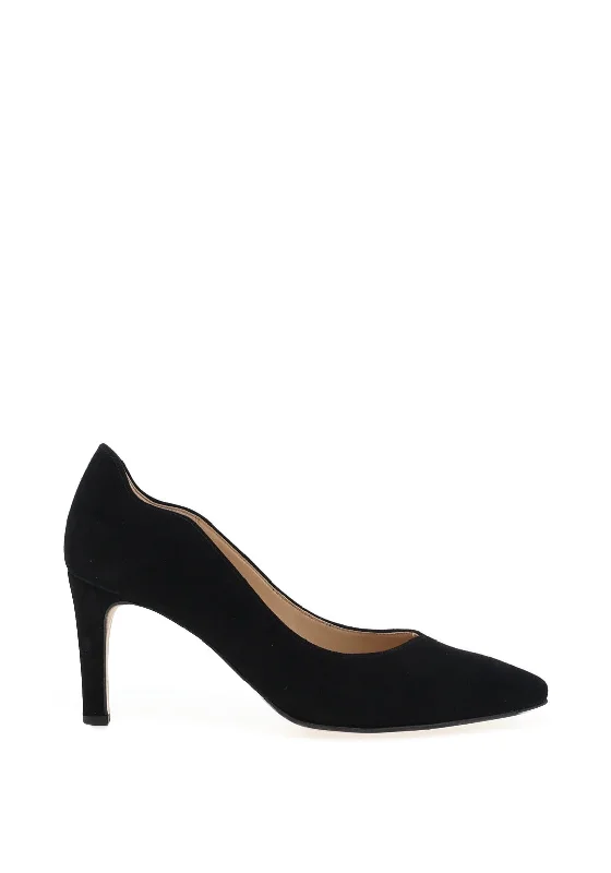 Affordable Suede Ankle Pumps for All-Day Wear--Gabor Suede Scalloped Trim Pointed Court Shoes, Black