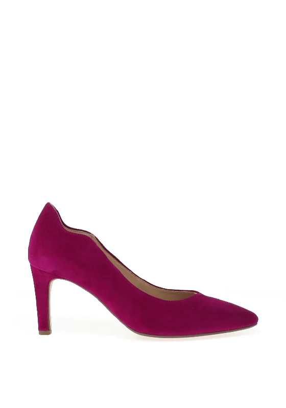 Affordable Suede Ankle Pumps for All-Day Wear--Gabor Suede Scallop Trim Pointed Court Shoes, Orchid