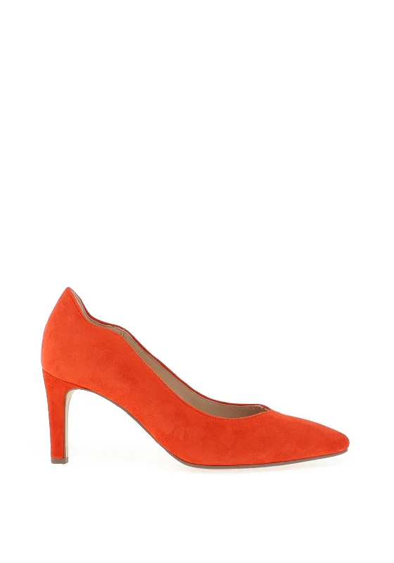 Affordable Suede Ankle Pumps for All-Day Wear--Gabor Suede Scallop Trim Pointed Court Shoes, Pumpkin