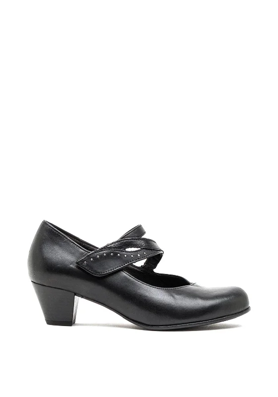 Gabor Leather H Fit Block Heeled Comfort Shoes, Black---Comfortable Leather Pumps for Office and Everyday Wear