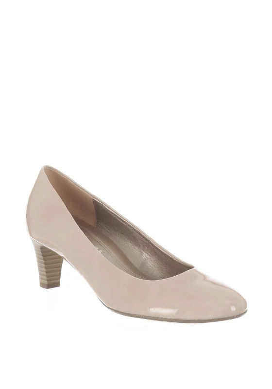 Sleek and Shiny Patent Pump Heels for a Polished Look--Gabor Patent Wooden Heel Court Shoes, Nude