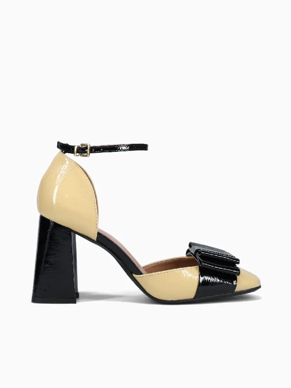 Stiletto Heel Pumps with Perfect Fit--Jade Beige Black verniz show-Fashionable & Classic