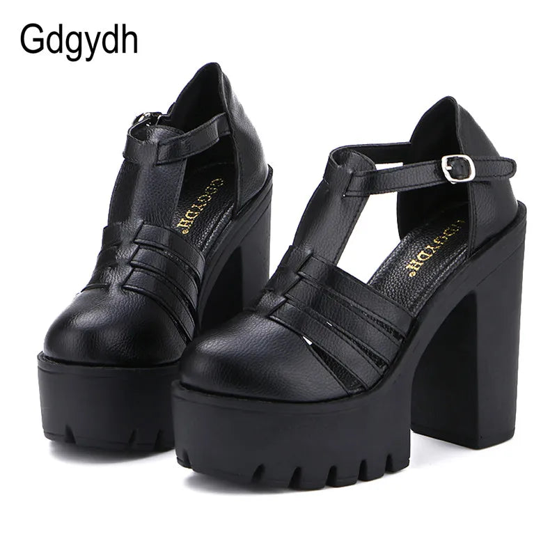 Stylish Platform Heels for Extra Height--China Black White Roman Ankle Buckle Strap Platform