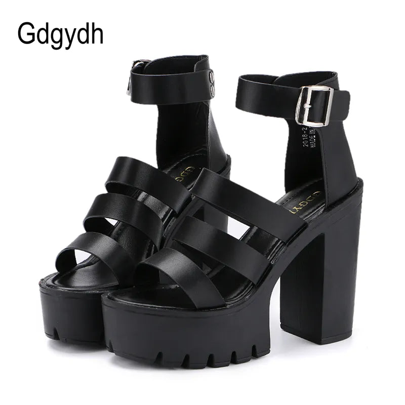 Stylish Platform Heels for Extra Height--Toe Button Belt Thick Heel Wedges Platform Shoes