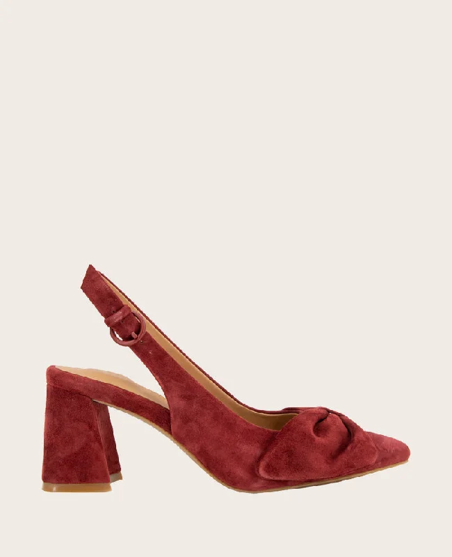 Affordable Suede Ankle Pumps for All-Day Wear--GENTLE SOULS - Diana Suede Bow Slingback Heel