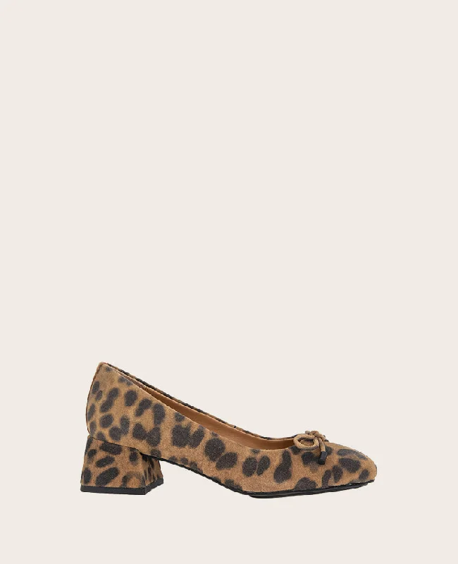 Affordable Suede Ankle Pumps for All-Day Wear--GENTLE SOULS - Lancine Suede Leopard Bow Heel