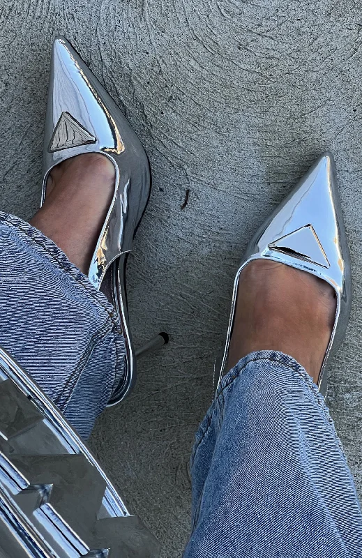 Stiletto Heel Pumps with Perfect Fit--Georgie Slingback Heels Silver-Fashionable & Classic