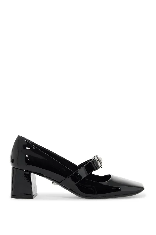 Sleek and Shiny Patent Pump Heels for a Polished Look--VERSACE "gianni ribbon patent leather dé