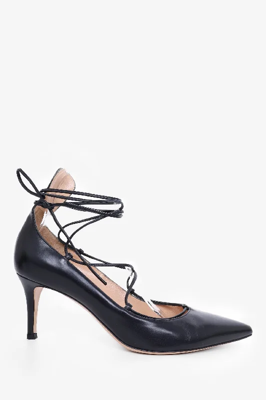 Stylish Lace Pumps for a Chic Look--Gianvito Rossi Black Lace Up Pumps Size 39