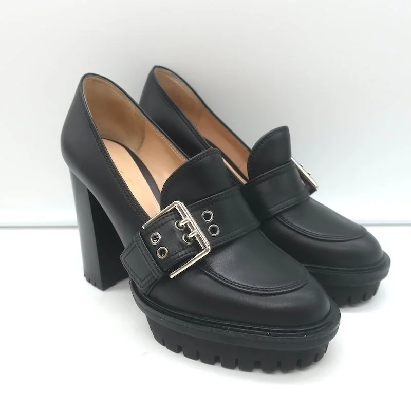 Trendy Chunky Heel Pumps for Casual Wear--Gianvito Rossi Buckle Loafer Pumps Black Leather Size 36 Platform Heels