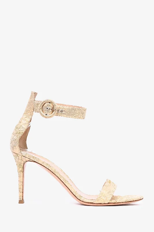 Stylish Ankle Strap Heels for Women--Gianvito Rossi Gold Lace Ankle Strap Heels Size 39