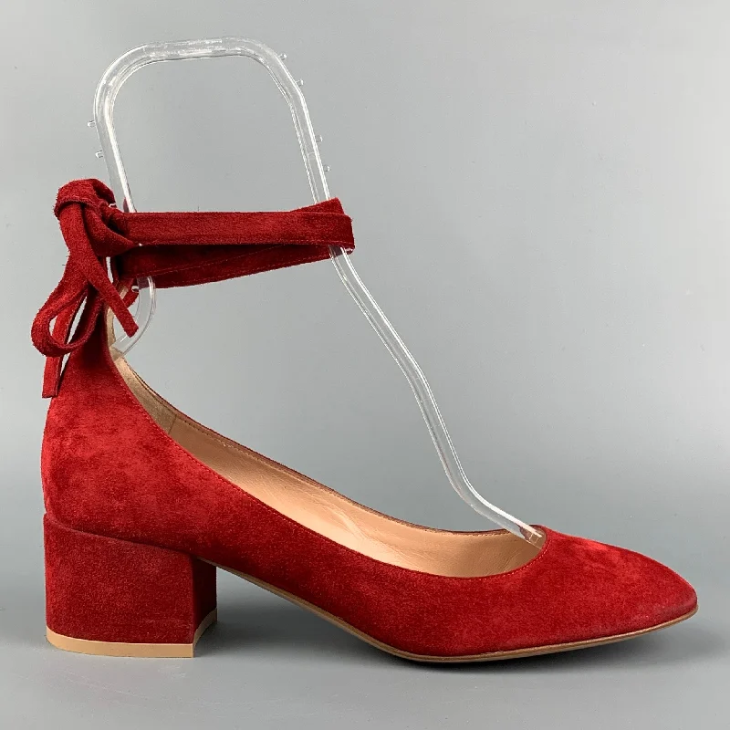 Stylish Ankle Strap Heels for Women--GIANVITO ROSSI Size 9.5 Red Suede Ankle Strap Pumps