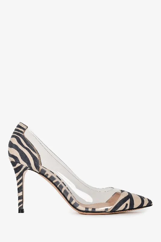 Affordable Suede Ankle Pumps for All-Day Wear--Gianvito Rossi Zebra Print Suede/Plexi Heels Size 37