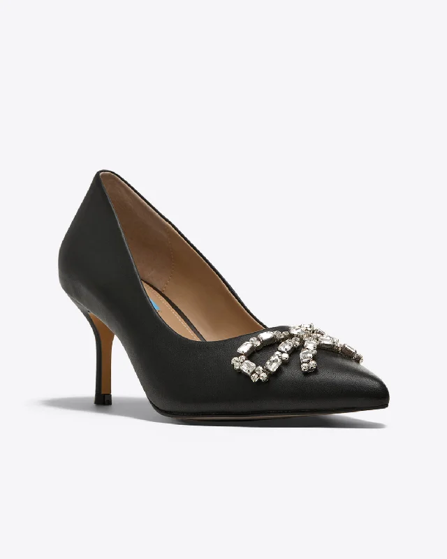 Ginny in Black Leather---Comfortable Leather Pumps for Office and Everyday Wear