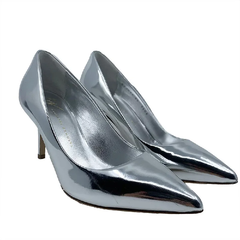 Stiletto Heel Pumps with Perfect Fit--Giuseppe Zanotti Women's Leather Pointed Toe Pump Heels Silver-Fashionable & Classic