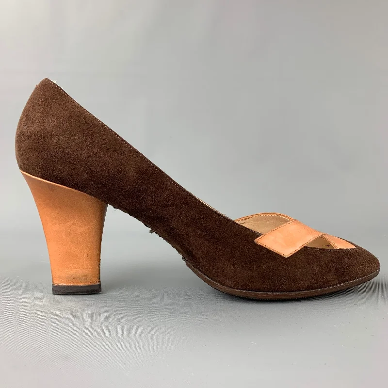 Affordable Suede Ankle Pumps for All-Day Wear--GIVENCHY Size 9.5 Brown & Cognac Suede Criss-Cross Pumps