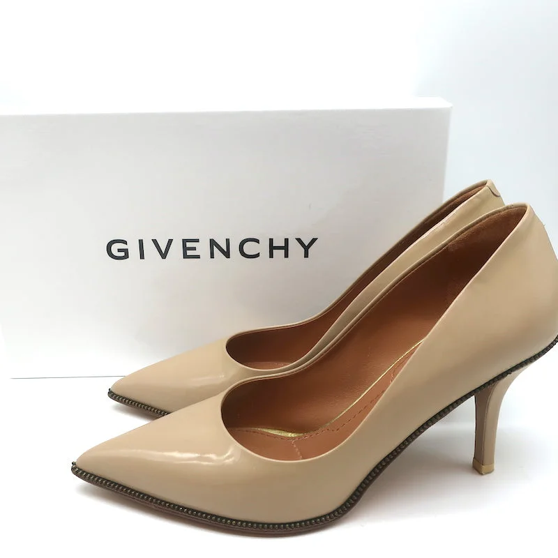 Sleek and Shiny Patent Pump Heels for a Polished Look--Givenchy Zipper Pumps Beige Patent Leather Size 36 Pointed Toe Heels