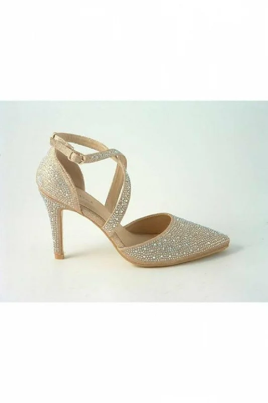 Stiletto Heel Pumps with Perfect Fit--Glitz Shoes Clora Sabatine Diamante Strapped Court Shoe-Fashionable & Classic