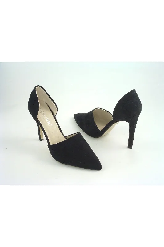 Stiletto Heel Pumps with Perfect Fit--Glitz Shoes Divine Black Faux Nubuck Shoes-Fashionable & Classic