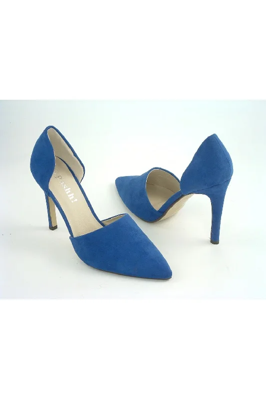 Stiletto Heel Pumps with Perfect Fit--Glitz Shoes Divine Blue Faux Nubuck Shoes-Fashionable & Classic