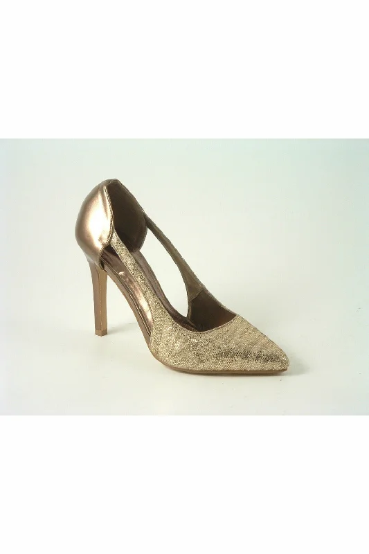 Stiletto Heel Pumps with Perfect Fit--Glitz Shoes Glimmer Glamour N Glitz Metallic Open Side Shoe-Fashionable & Classic