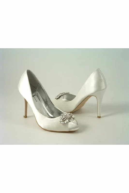 Glitz Shoes Rosalie Diamante Ivory Satin High Heel ShoeAffordable Satin Heels with a Luxe Touch