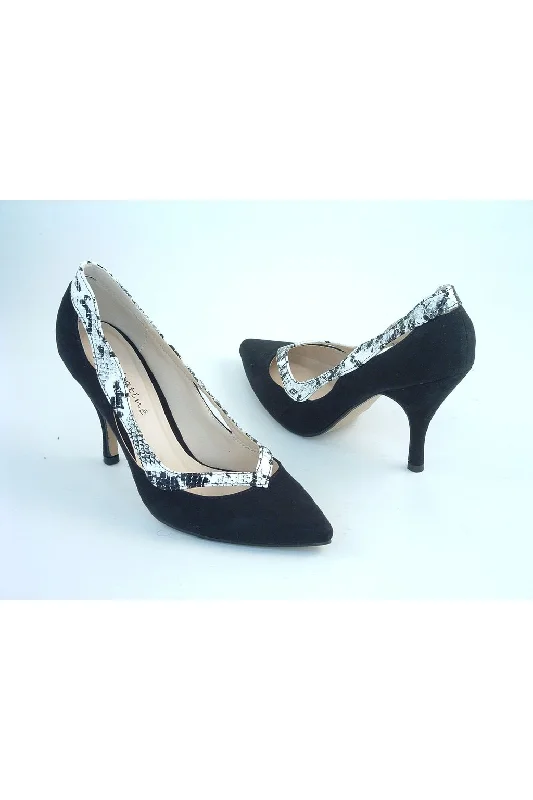 Affordable Suede Ankle Pumps for All-Day Wear--Glitz Shoes Sabatine Black Faux Suede Leather Shoes