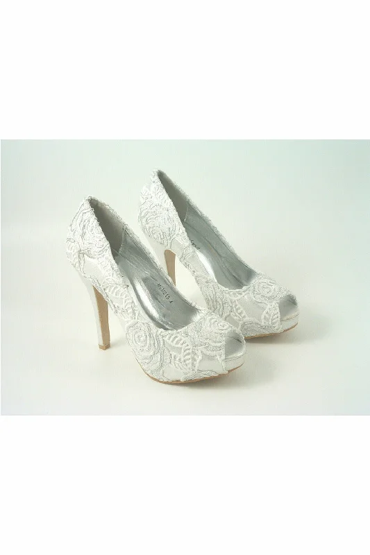 Trendy Peep Toe Platform Heels Crafted from Genuine Leather--Glitz Shoes Sabatine Coco Peep Toe Shoe White Silver