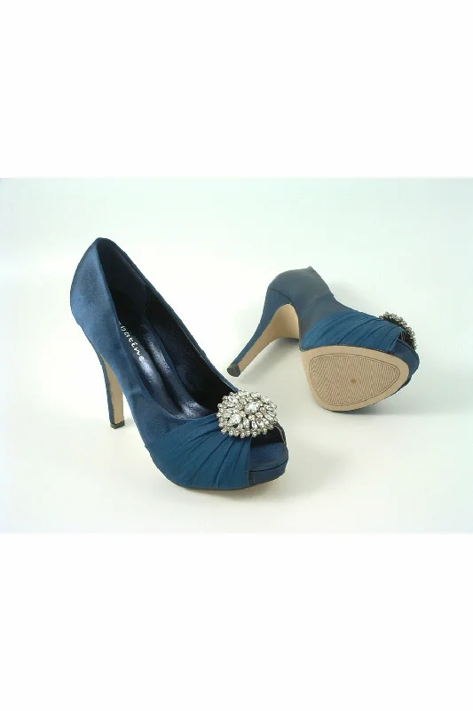 Glitz Shoes Sabatine Fee 888 Platform Satin Peep Toes- NavyAffordable Satin Heels with a Luxe Touch