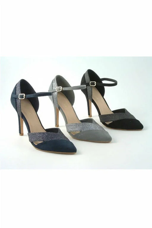 Glitz Shoes Roxie Suede N Glitter Dorsey Court Shoe---Trendy Glitter Heels for a Glamorous Look