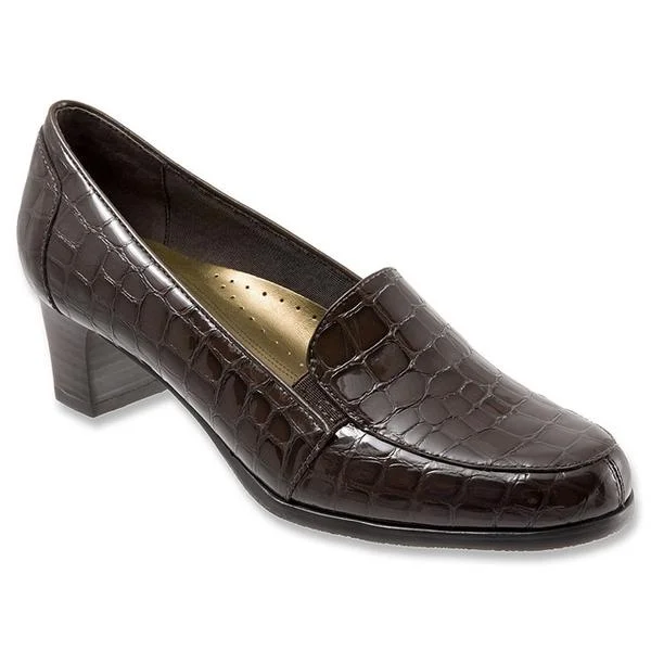 Versatile Heeled Sandals for Any Occasion---Trotters Gloria Dark Brown Croc (Women's)