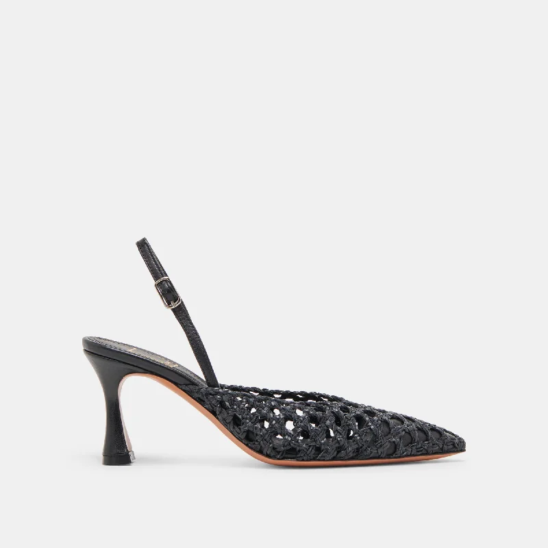 Stiletto Heel Pumps with Perfect Fit--GLORIA HEELS BLACK WOVEN-Fashionable & Classic