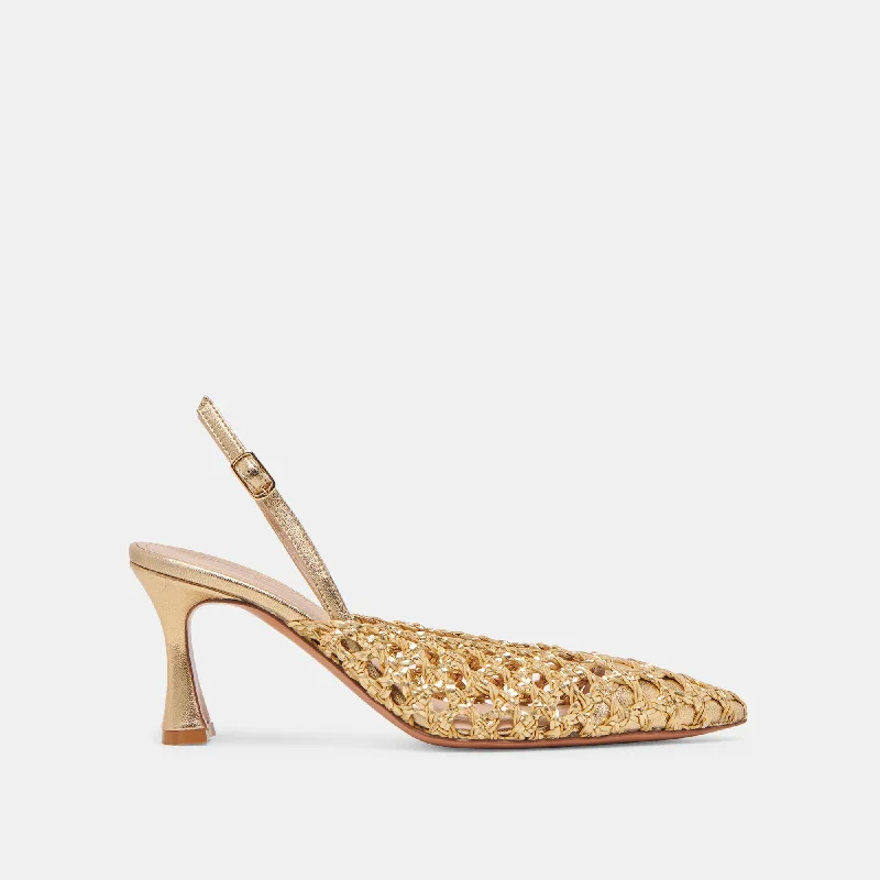 Stiletto Heel Pumps with Perfect Fit--GLORIA HEELS GOLD WOVEN-Fashionable & Classic