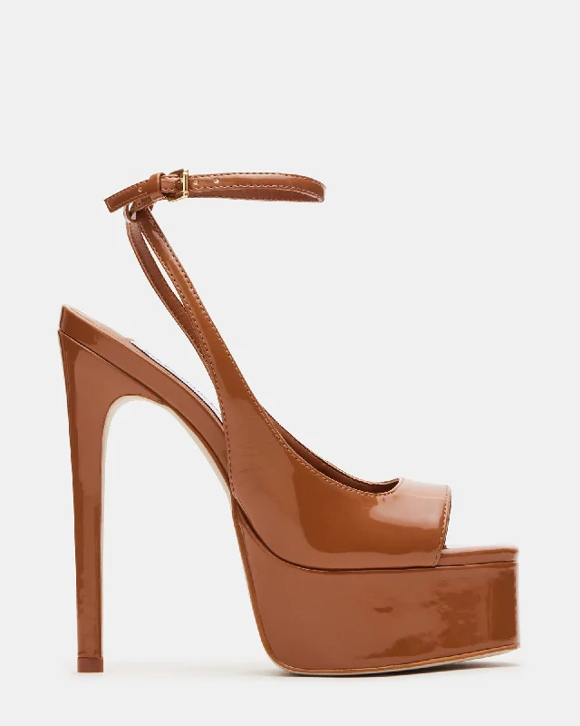 Versatile Heeled Sandals for Any Occasion---GLOSS CAMEL PATENT