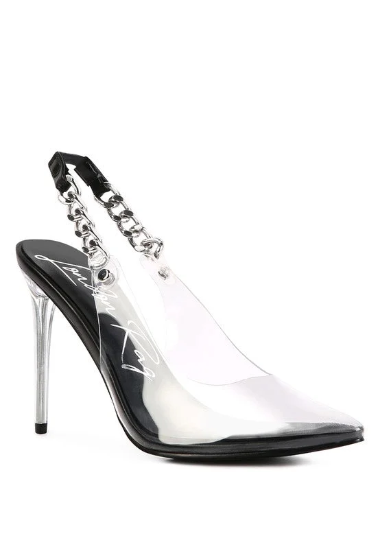 Versatile Heeled Sandals for Any Occasion---GODDESS HEELED CLEAR CHAIN SLINGBACK Pumps for women