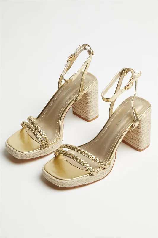 Gold Braided Espadrille-Heels---Durable Leather Braided Ankle Strap Heels with Premium Quality