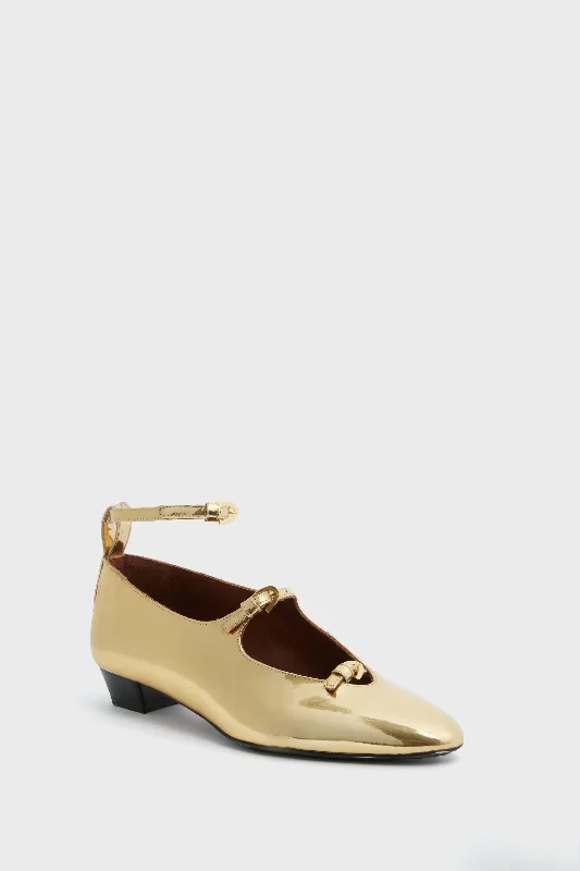 Gold Mirror Leather La Bambola Heels---Comfortable Leather Pumps for Office and Everyday Wear