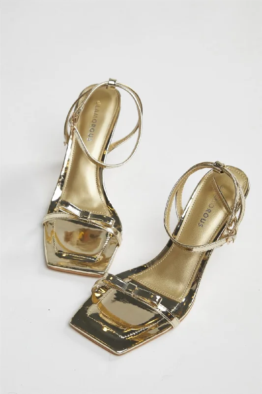 Gold Strappy Bow Barely There-Heels---Affordable Strappy Platform Heels with Premium Quality