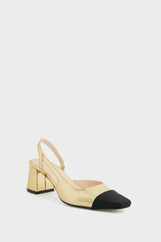 Stiletto Heel Pumps with Perfect Fit--Gold Tinsley Slingback Heels-Fashionable & Classic