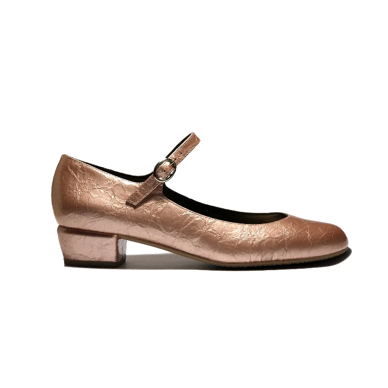 'Gracie' Mary-Jane vegan leather low-heels by Zette Shoes - textured rose gold---Comfortable Leather Pumps for Office and Everyday Wear