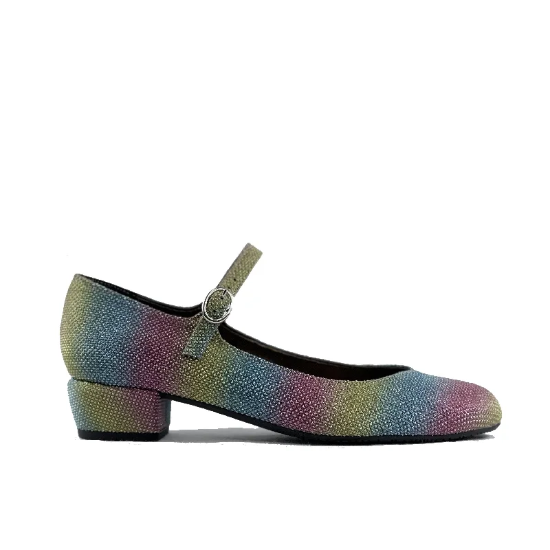 'Gracie' Mary-Jane rainbow sparkles Low-Heels  by Zette Shoes---Charming Bow Pumps for a Cute and Stylish Look