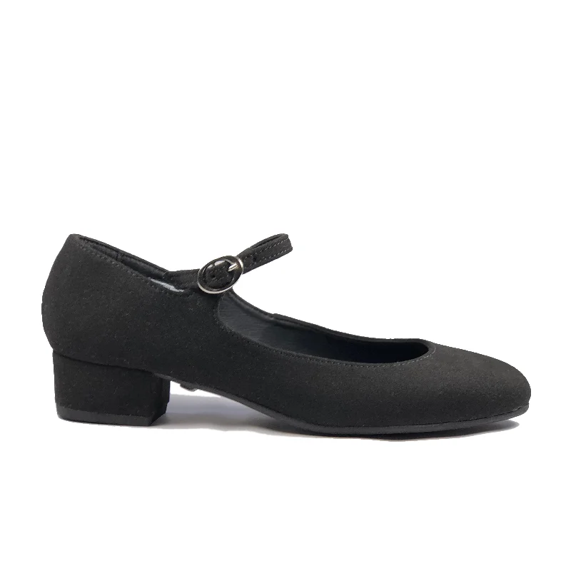 Affordable Suede Ankle Pumps for All-Day Wear--'Gracie' Mary-Jane vegan Low-Heels by Zette Shoes - Black Suede