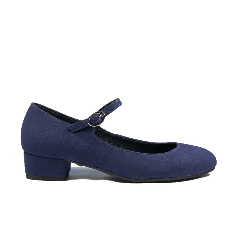 Affordable Suede Ankle Pumps for All-Day Wear--'Gracie' Mary-Jane Vegan Low-Heels by Zette Shoes - Navy Suede