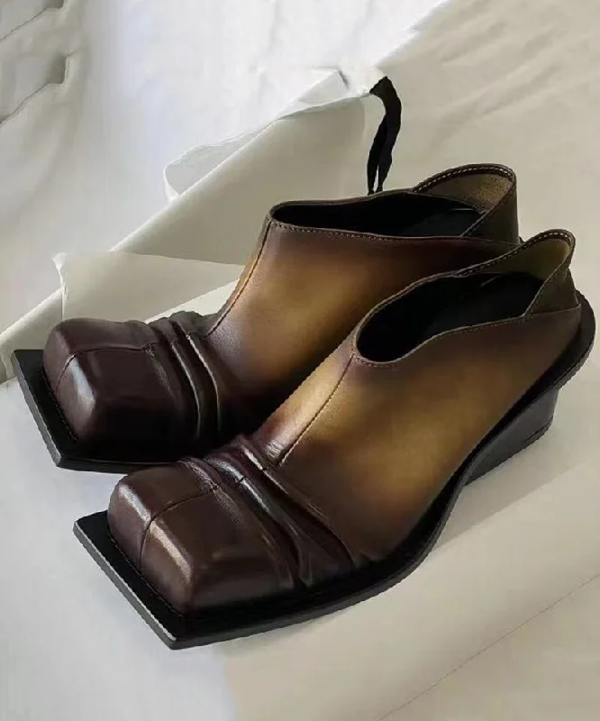 Versatile Dress Heels for Formal and Casual Wear---Gradient Color Brown Splicing Chunky High Heels