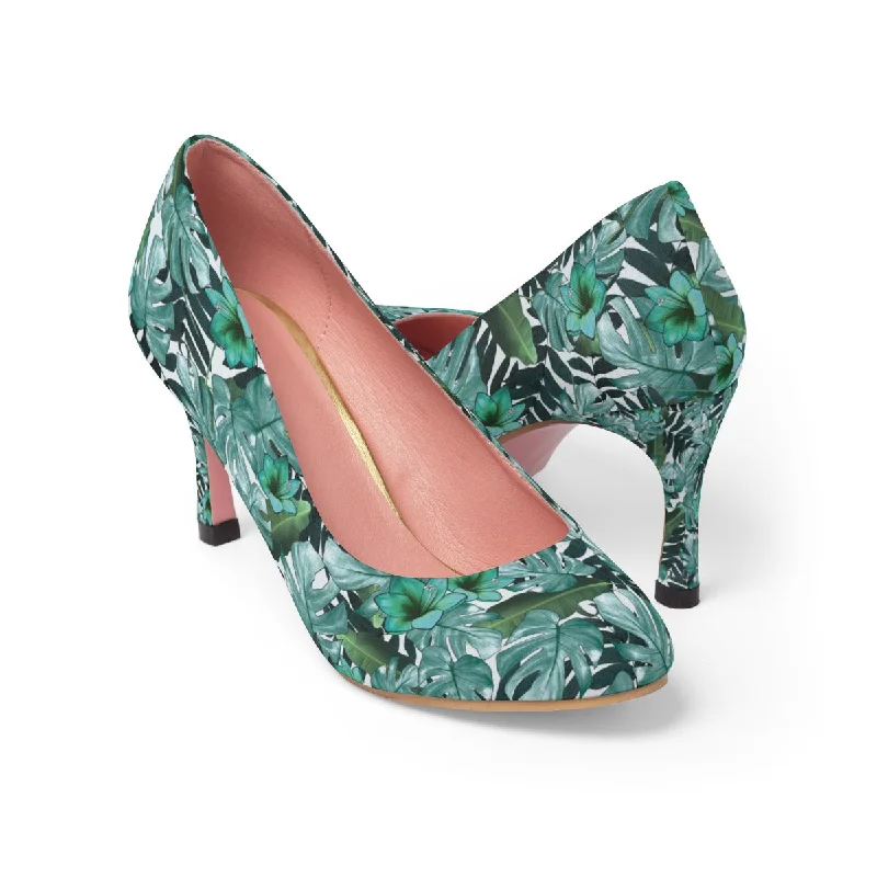 Stiletto Heel Pumps with Perfect Fit--Green Floral Women's High Heels-Fashionable & Classic