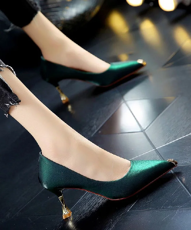 Stiletto Heel Pumps with Perfect Fit--Green Pointed Toe Stiletto Faux Leather Unique Zircon Splicing-Fashionable & Classic