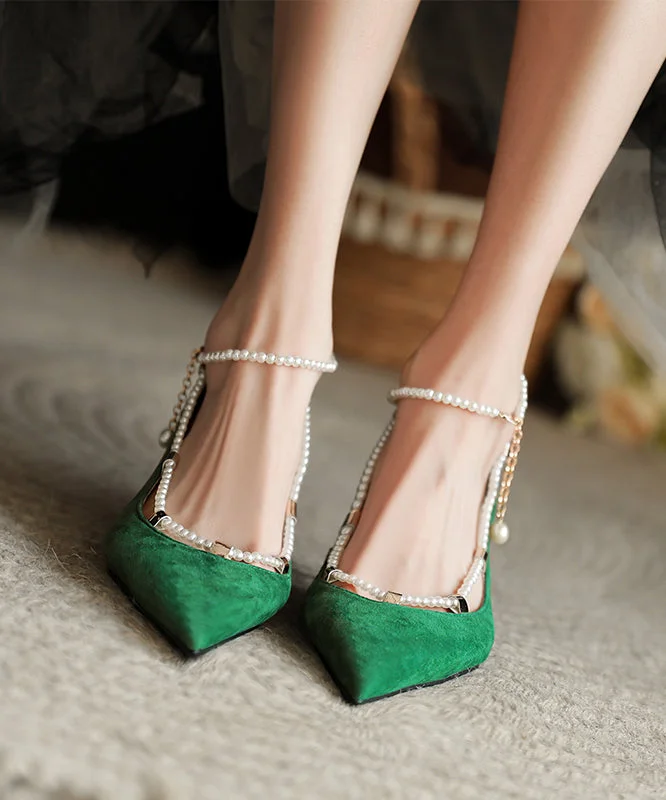 Stiletto Heel Pumps with Perfect Fit--Green Pointed Toe Stylish Beading Splicing Stiletto High Heels-Fashionable & Classic